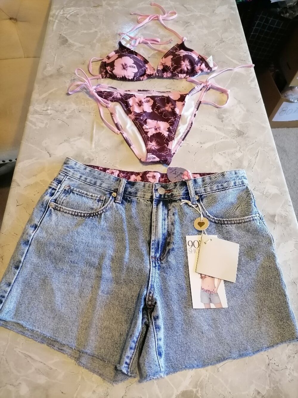 Simple Society Women’s 90s 3-piece swimsuit set with demin shorts Regular Size 9